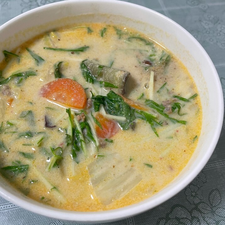煮込み時間なし★水菜の豆乳味噌スープ